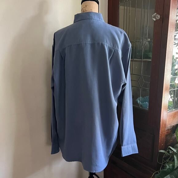 Y2K George Slate Blue Sueded Men Button Up Shirt L Soft Microfiber Classic Retro - Picture 5 of 17